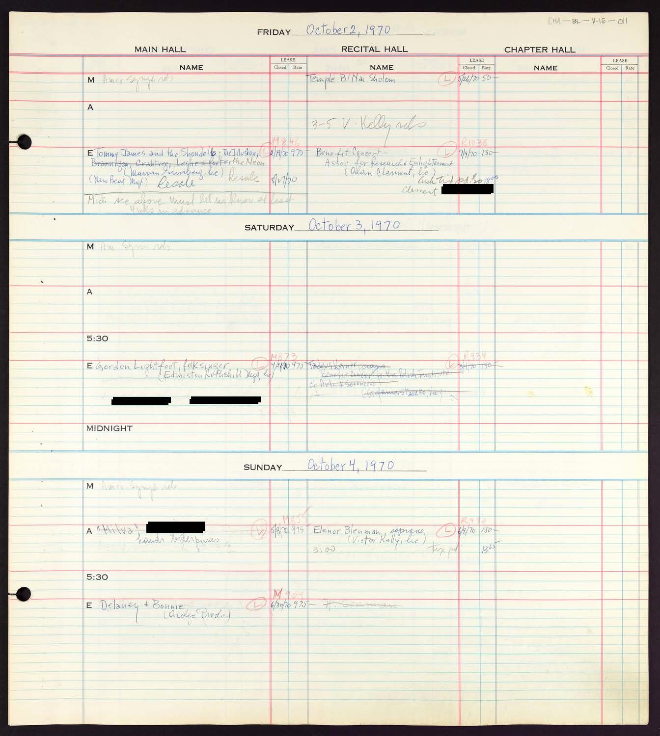 Carnegie Hall Booking Ledger, volume 16, page 11