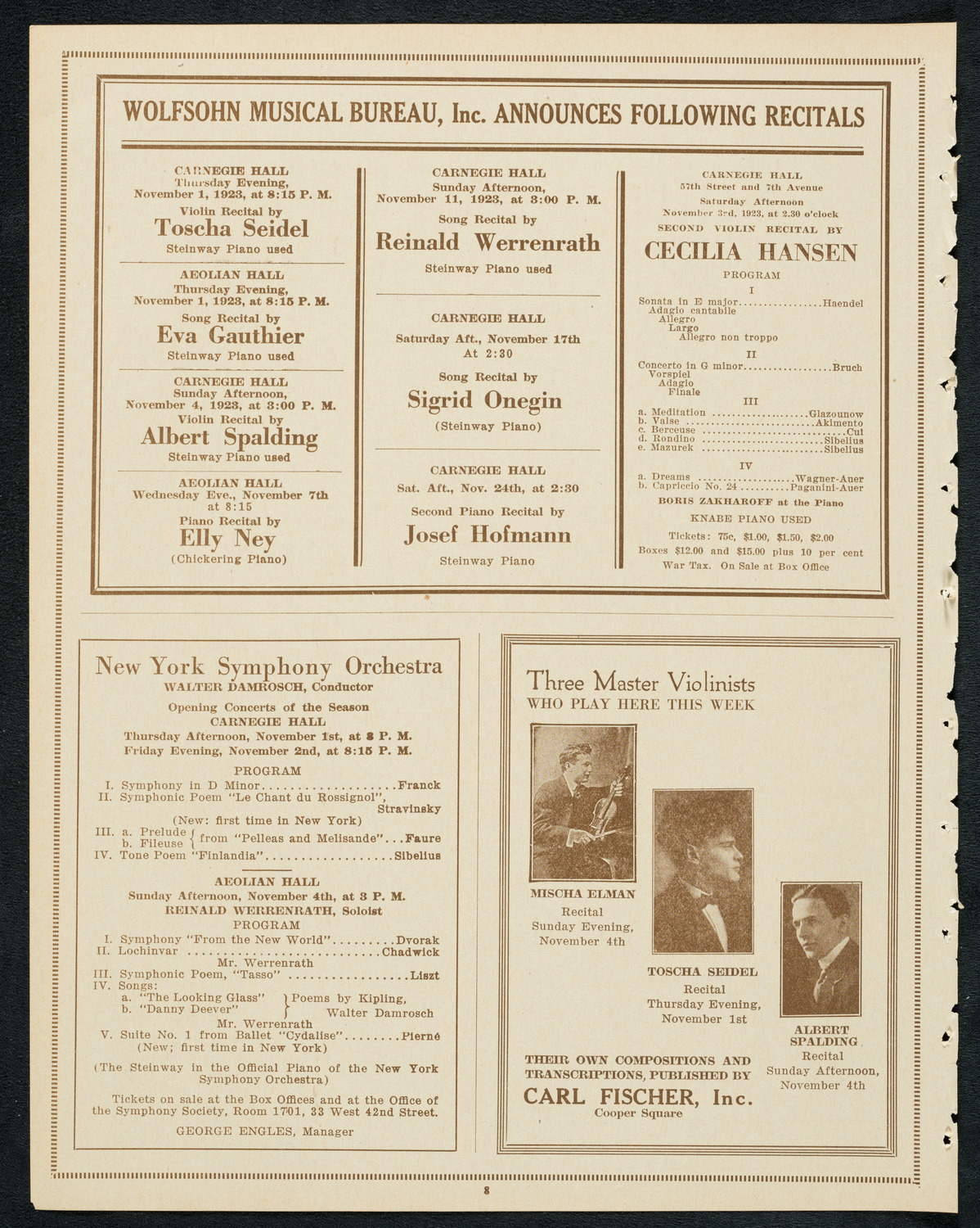 Philadelphia Orchestra, October 30, 1923, program page 8