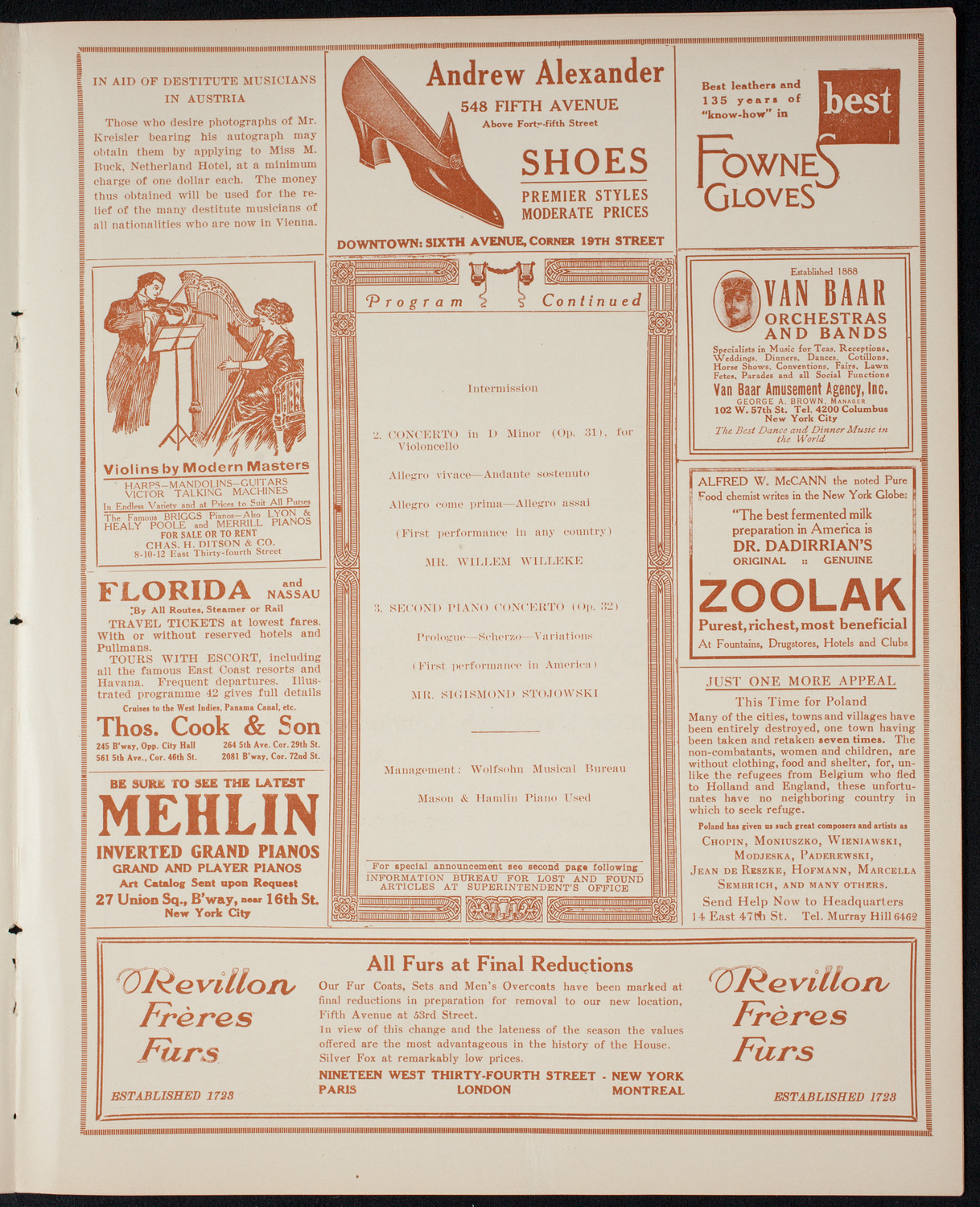 Concert of Compositions by Sigismond Stojowski, March 1, 1915, program page 7