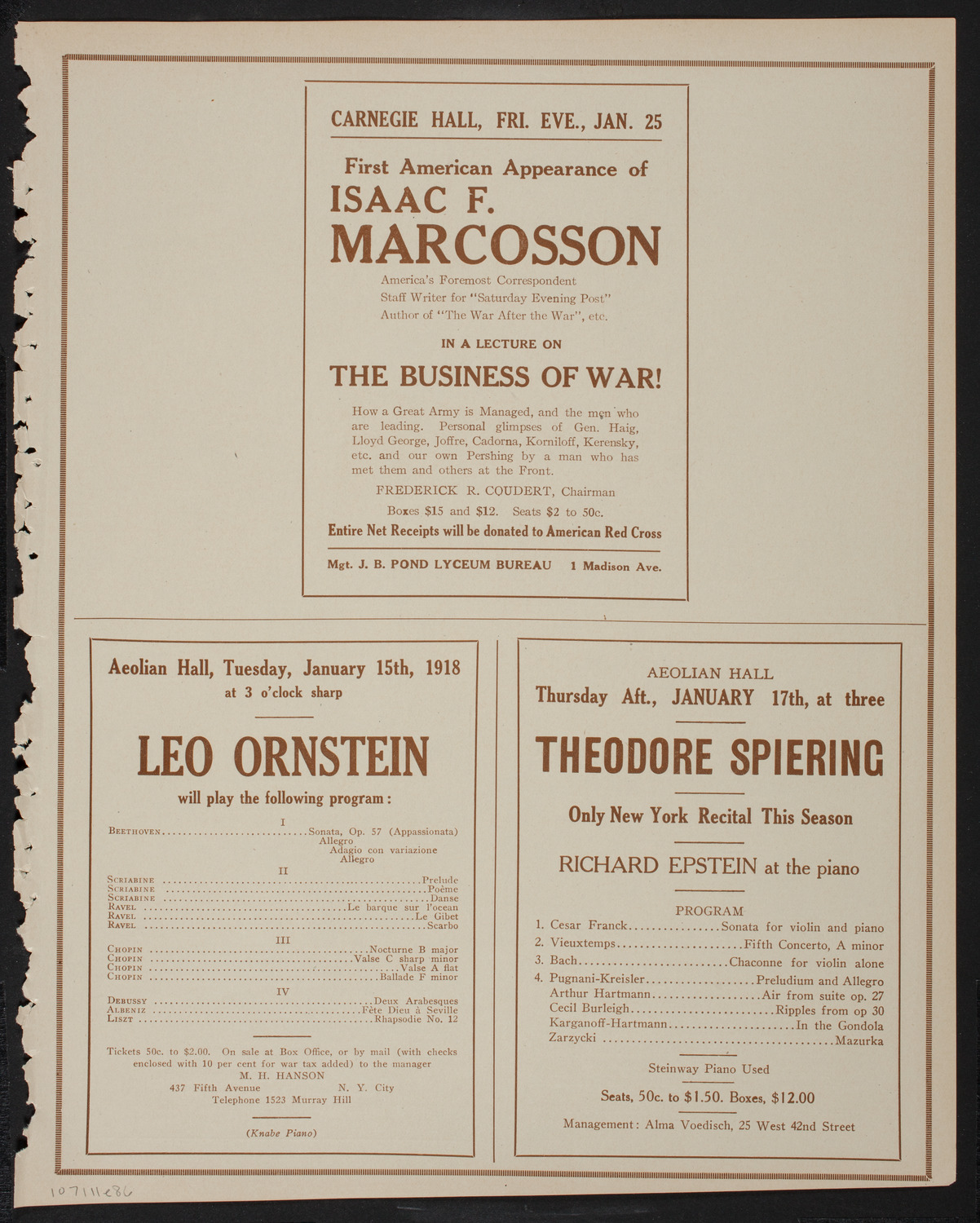 Lecture by Private Harold R. Peat, January 11, 1918, program page 11