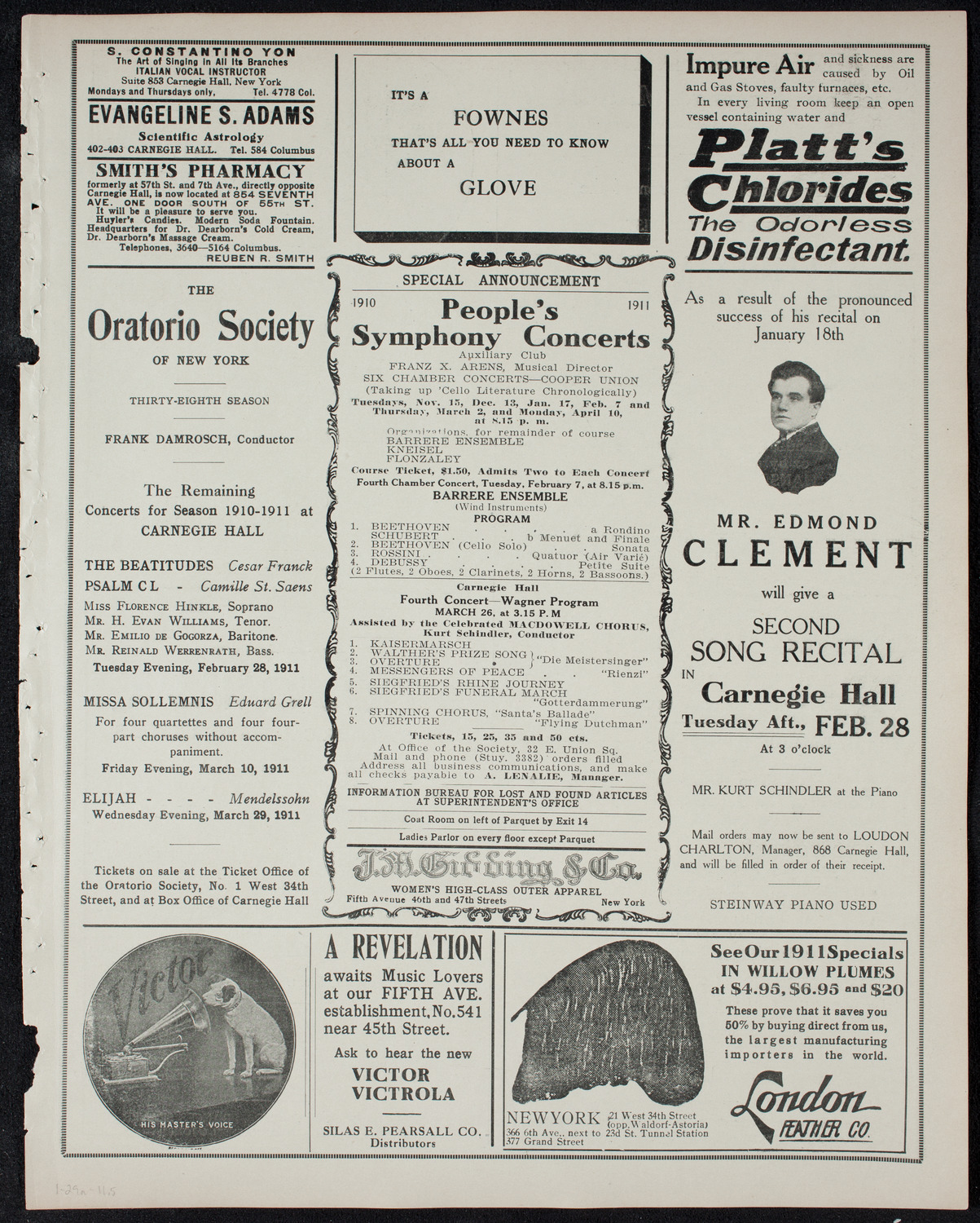 People's Symphony Concert, January 29, 1911, program page 9