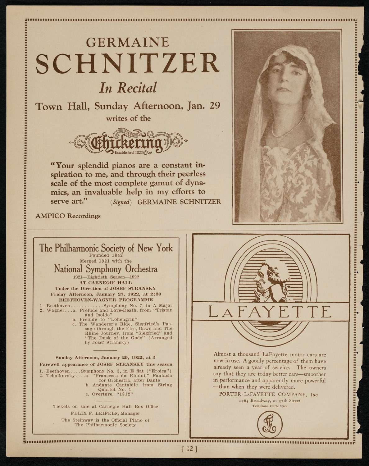 New York Philarmonic, January 26, 1922, program page 12