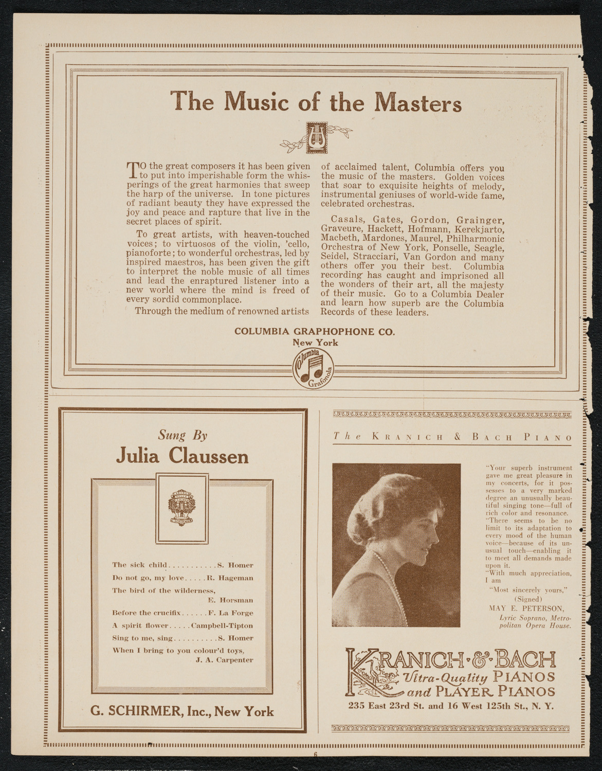 Julia Claussen, Mezzo-Soprano, November 6, 1922, program page 6