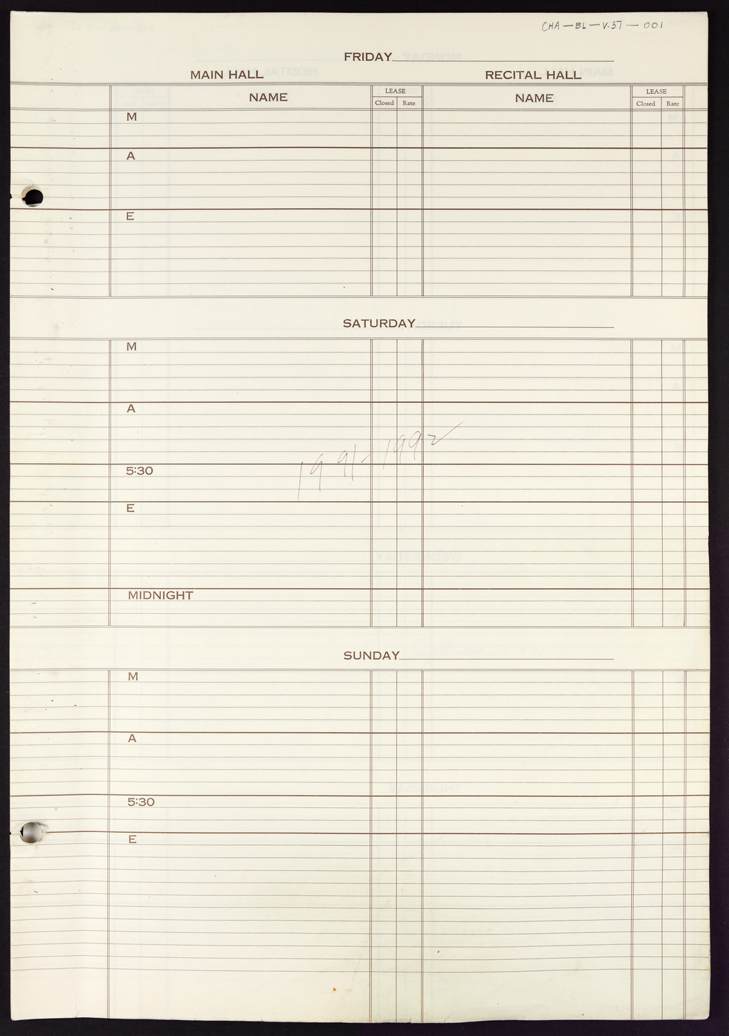 Carnegie Hall Booking Ledger, volume 37, page 1