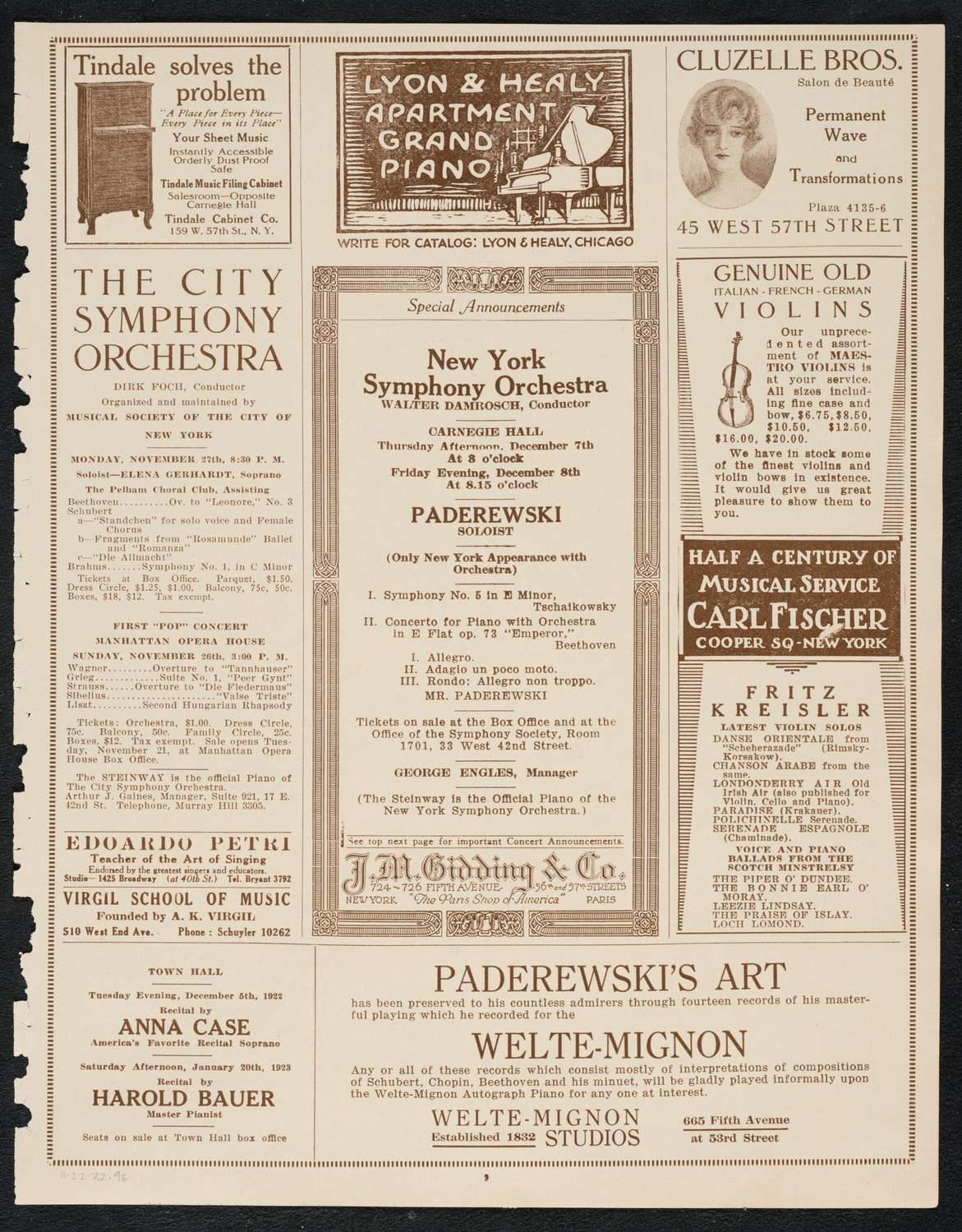 Oratorio Society of New York, November 22, 1922, program page 9