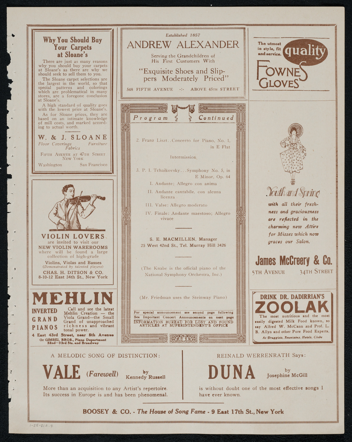 National Symphony Orchestra, January 25, 1921, program page 7