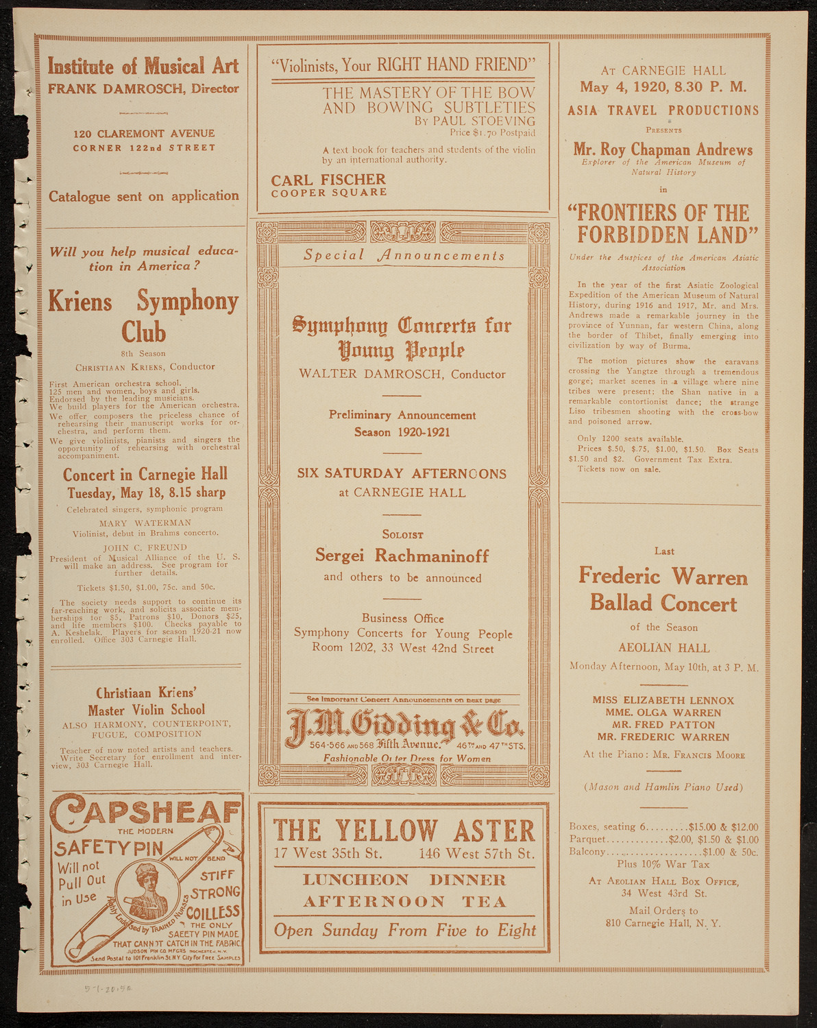 Rudolph Polk, Violin, Eleanor Brock, Soprano, Adele Rosenthal, Piano, Lester Bingley, Baritone, and Vaino Sola, Tenor, May 1, 1920, program page 9