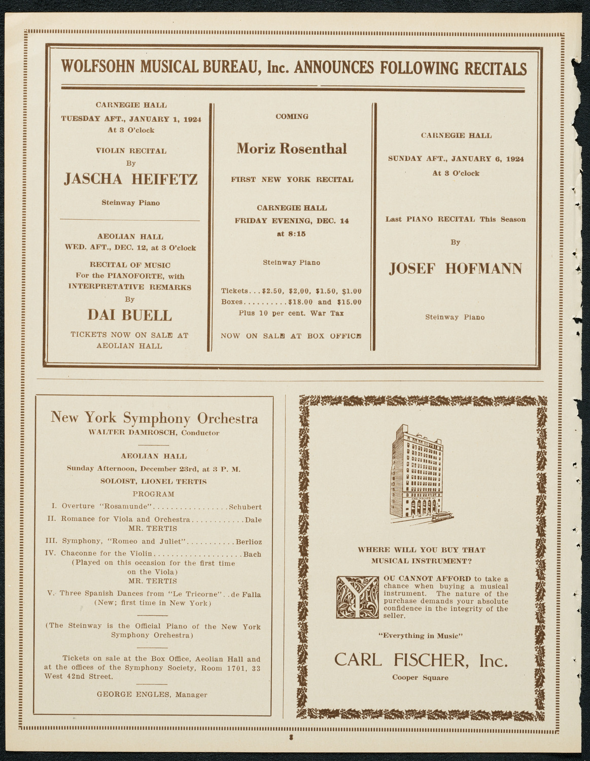 New York Philharmonic, December 13, 1923, program page 8