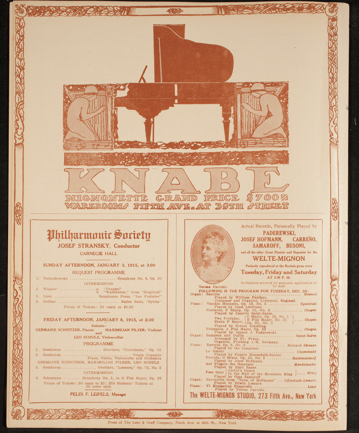 New York Philharmonic, December 18, 1914, program page 12