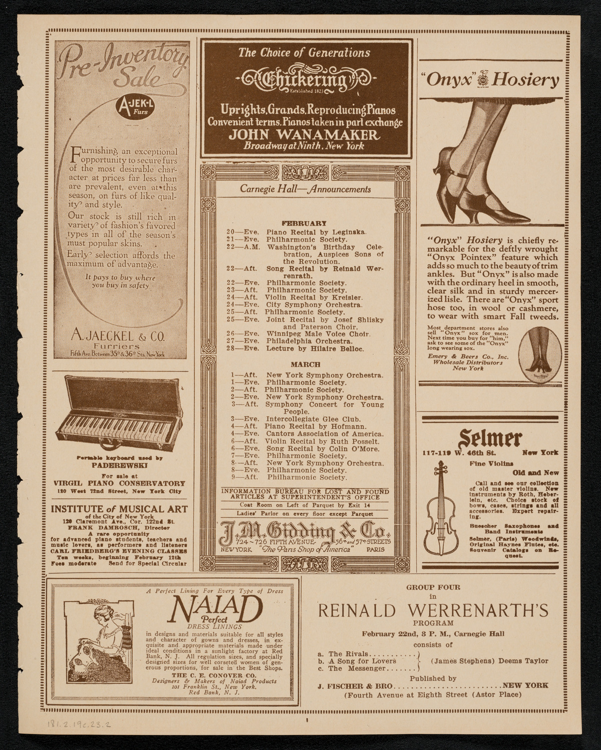 City Symphony Orchestra, February 19, 1923, program page 3