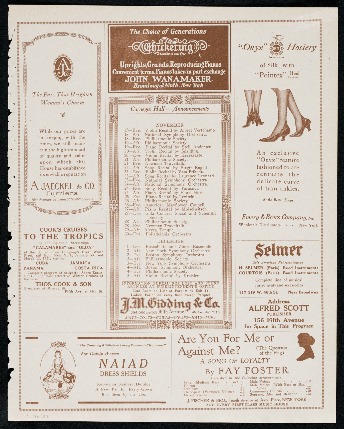 Tito Schipa, Tenor, November 17, 1920, program page 3