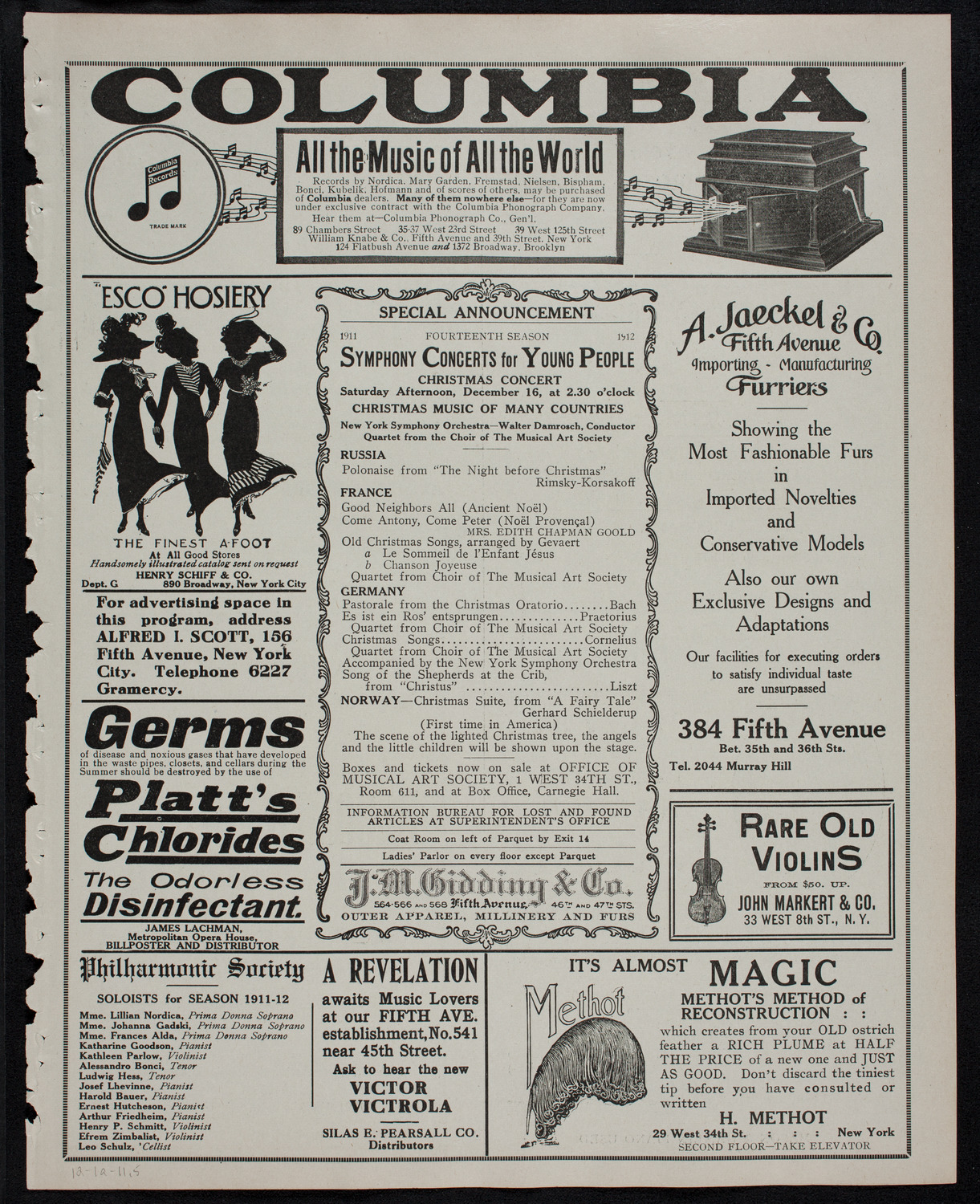 New York Philharmonic, December 1, 1911, program page 9