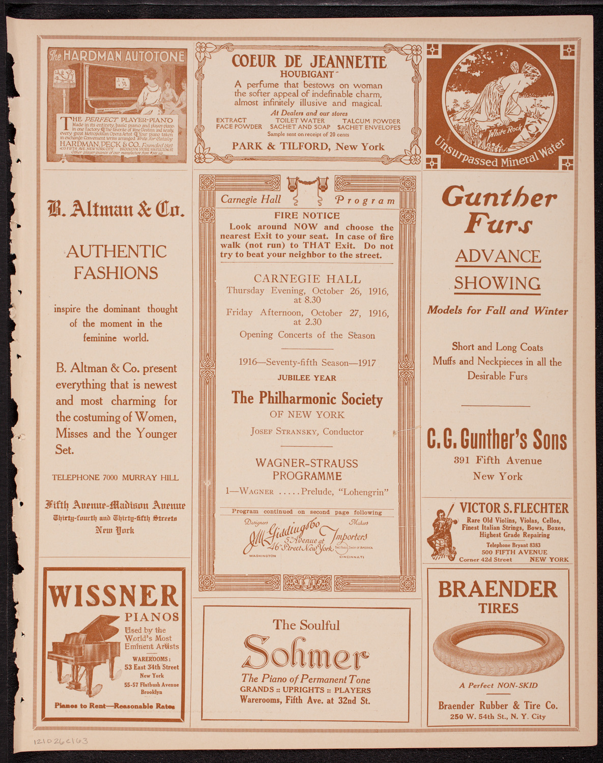 New York Philharmonic, October 26, 1916, program page 5