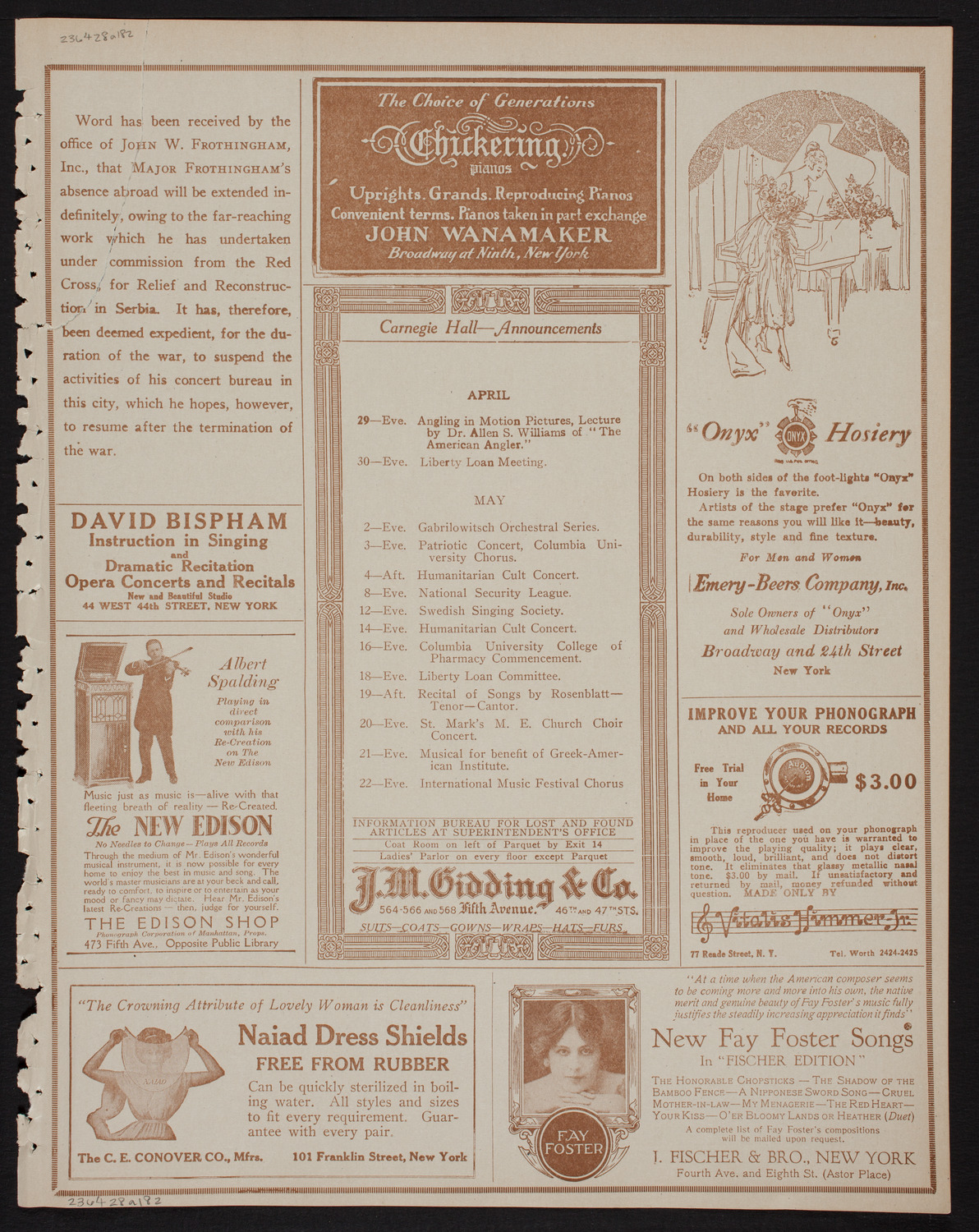 Toscha Seidel, Violin, April 28, 1918, program page 3