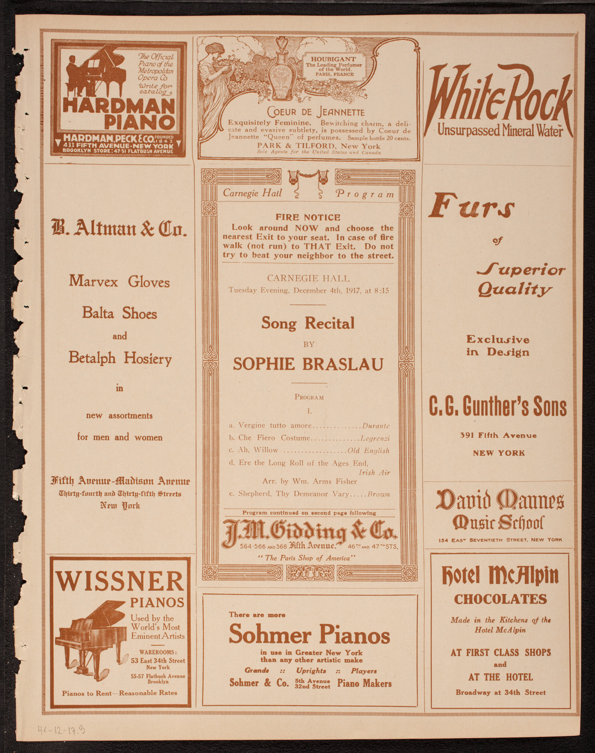 Sophie Braslau, Contralto, December 4, 1917, program page 5
