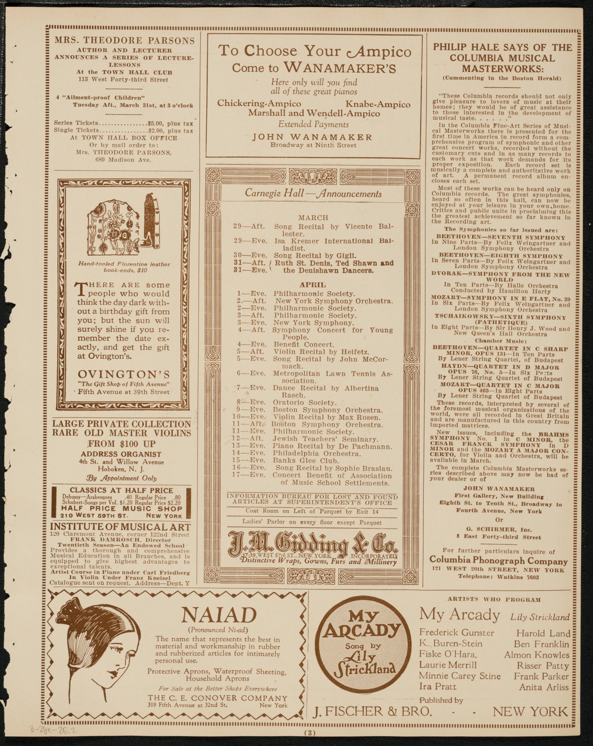 New York Philharmonic, March 28, 1925, program page 3