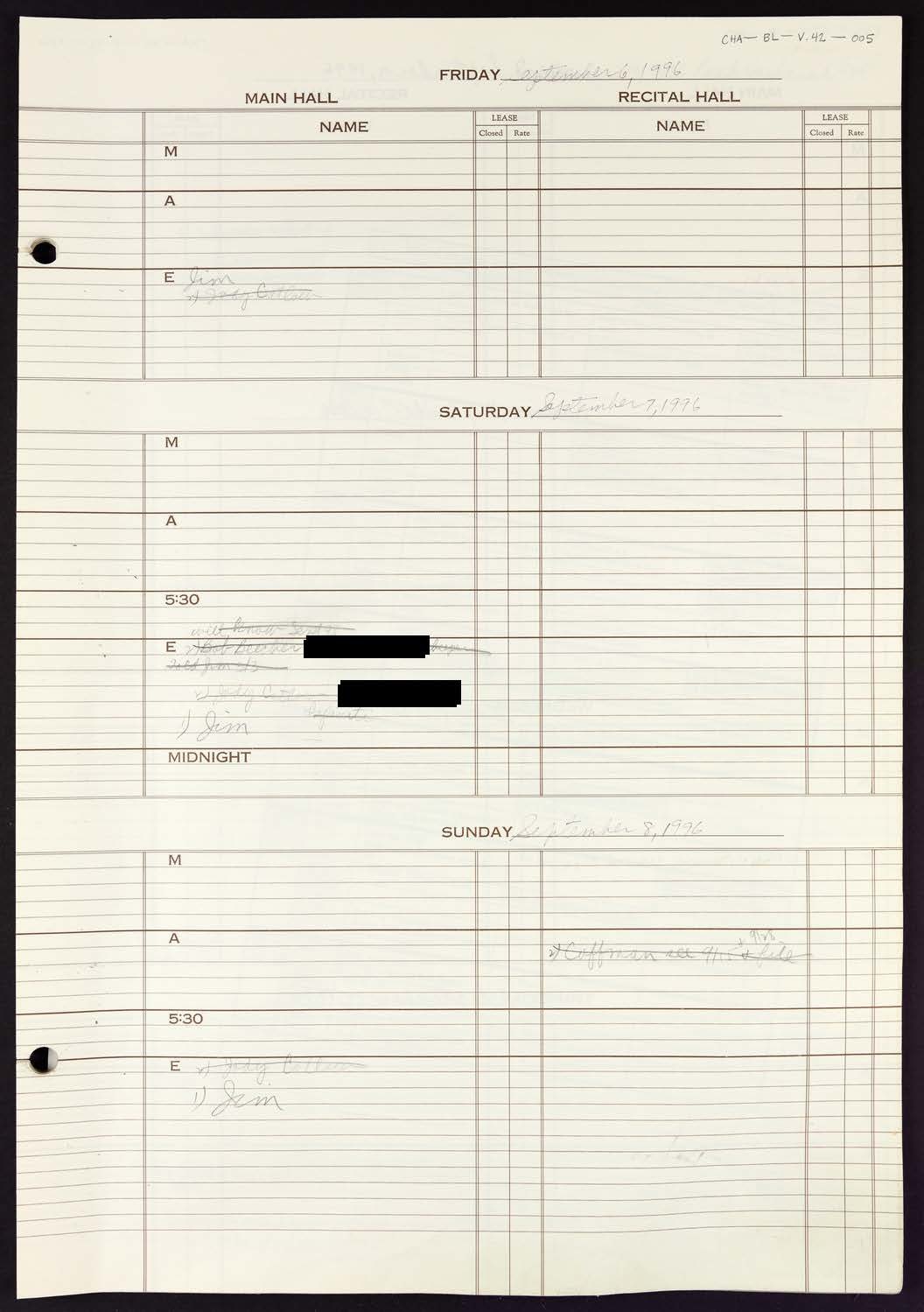 Carnegie Hall Booking Ledger, volume 42, page 5