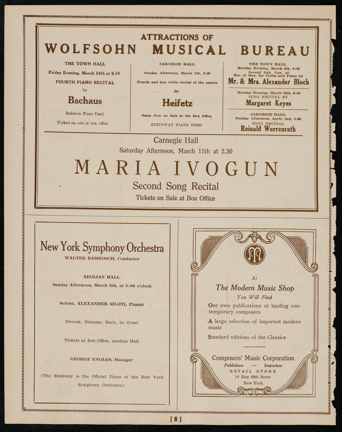 New York Philharmonic, March 3, 1922, program page 6