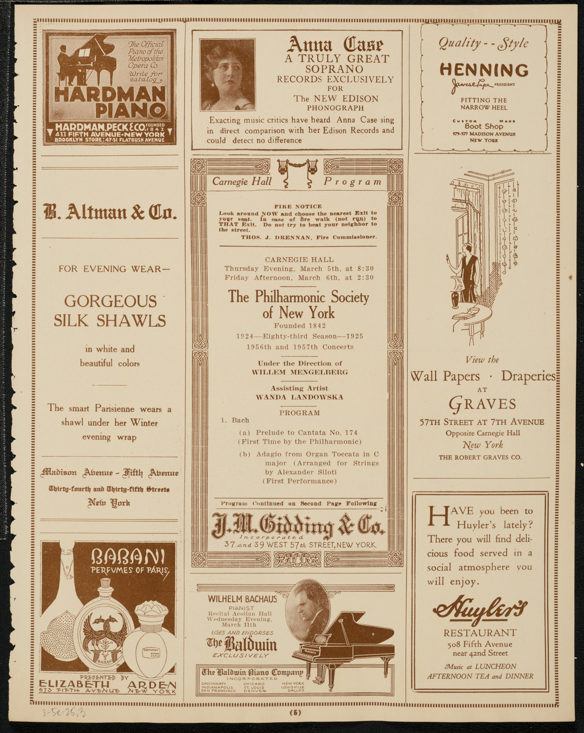 New York Philharmonic, March 5, 1925, program page 5