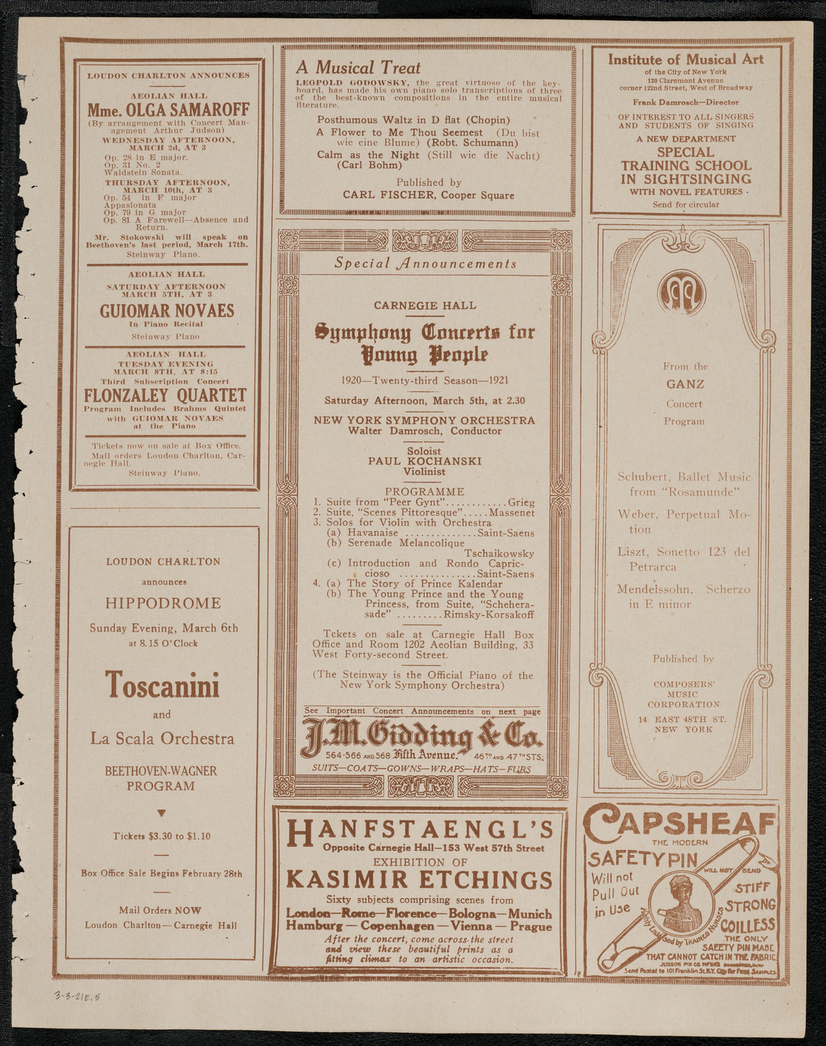 New York Philharmonic, March 3, 1921, program page 9
