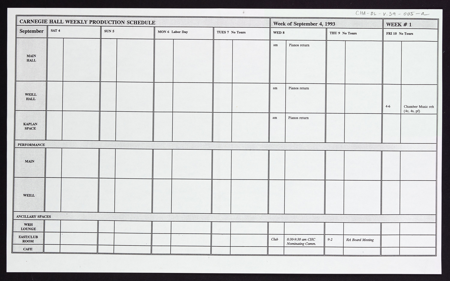 Carnegie Hall Booking Ledger, volume 39, page 5a