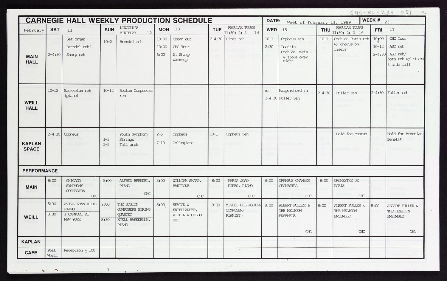 Carnegie Hall Booking Ledger, volume 34, page 51a