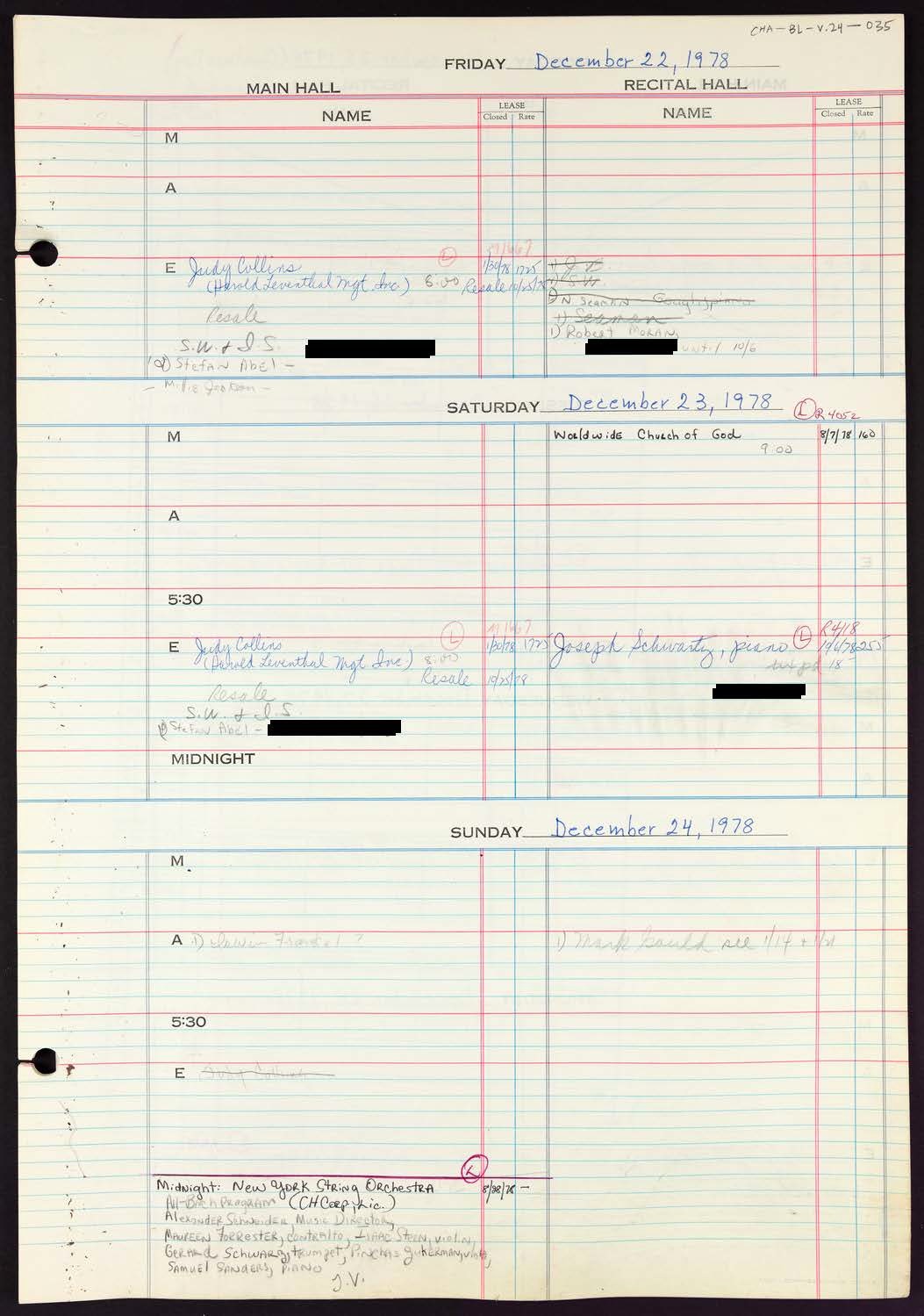 Carnegie Hall Booking Ledger, volume 24, page 35