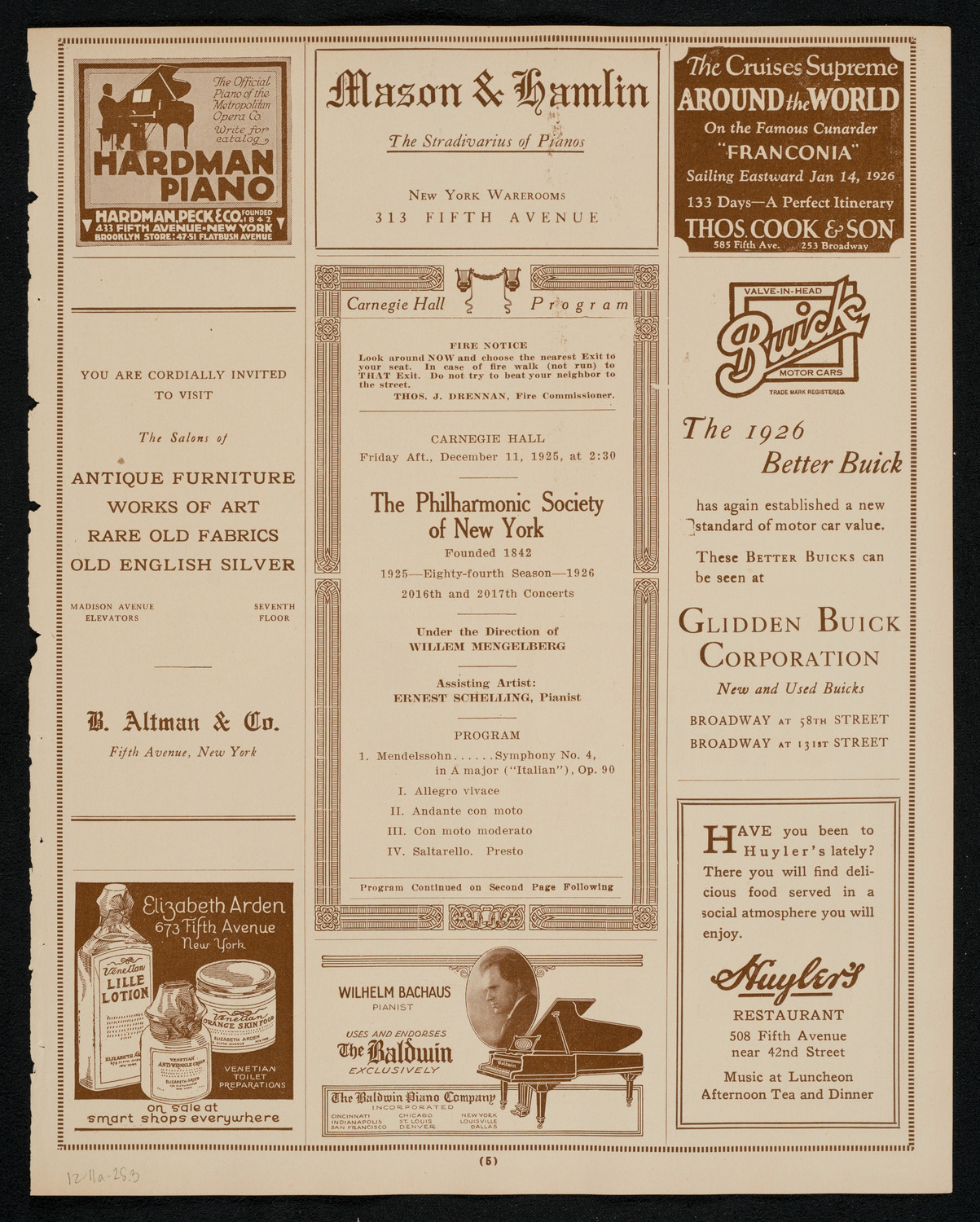 New York Philharmonic, December 11, 1925, program page 5