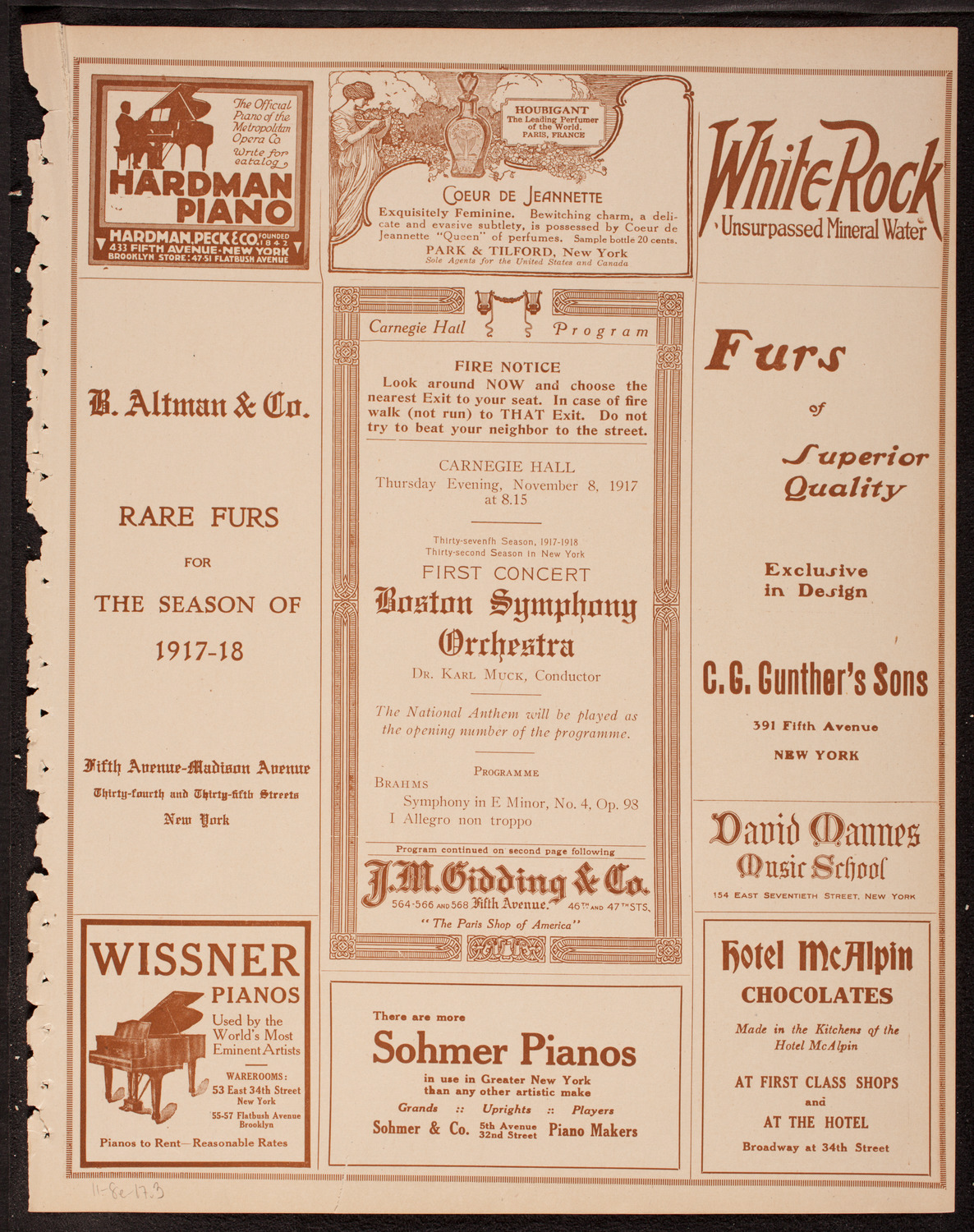 Boston Symphony Orchestra, November 8, 1917, program page 5