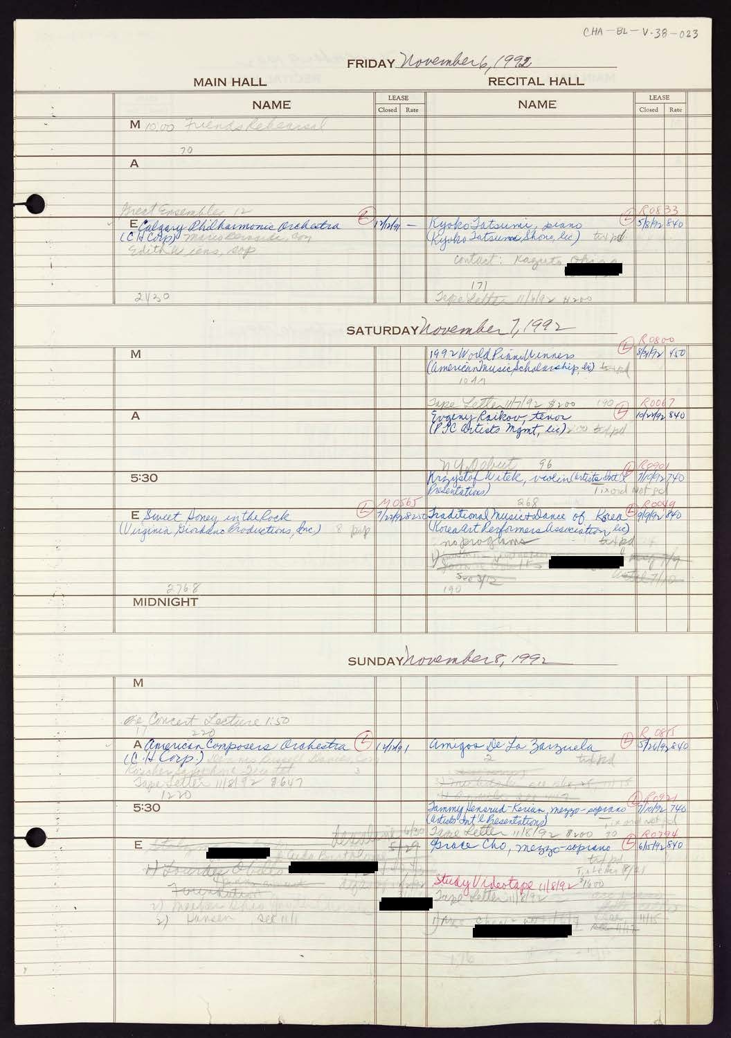 Carnegie Hall Booking Ledger, volume 38, page 23