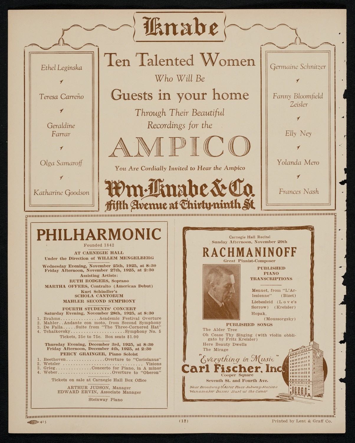 Ignacy Jan Paderewski, Piano, November 25, 1925, program page 12
