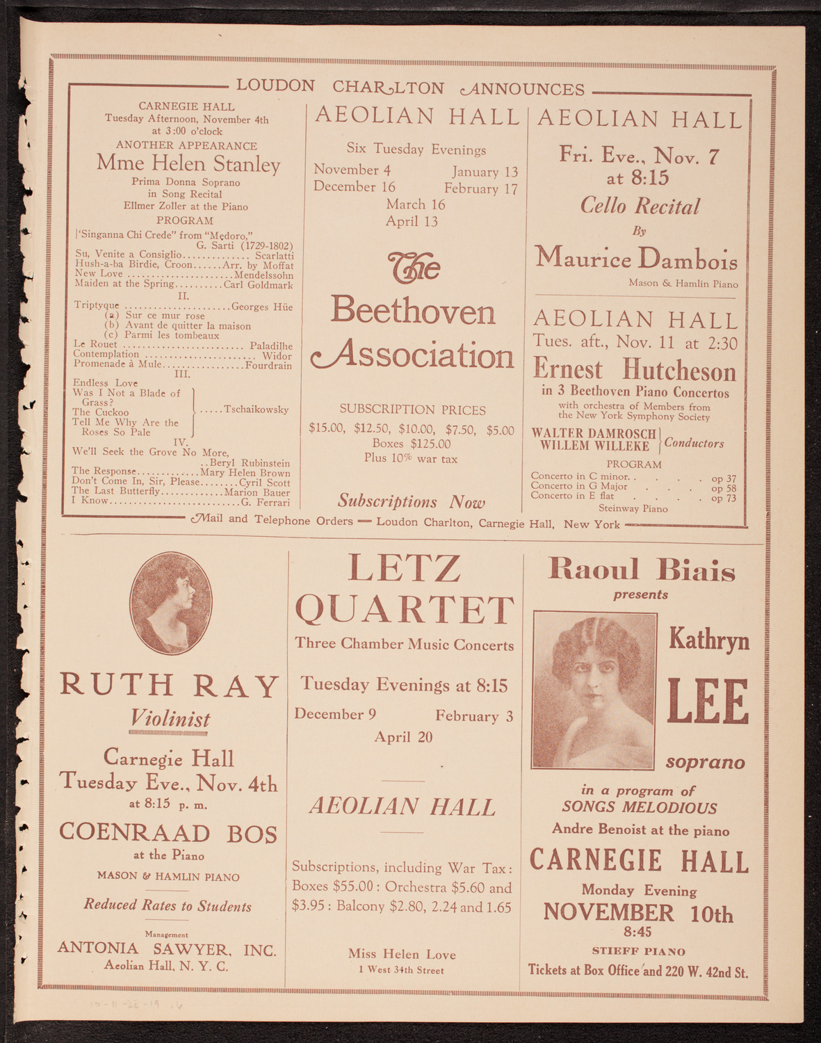 John O'Sullivan and Hazel Clark, November 2, 1919, program page 11