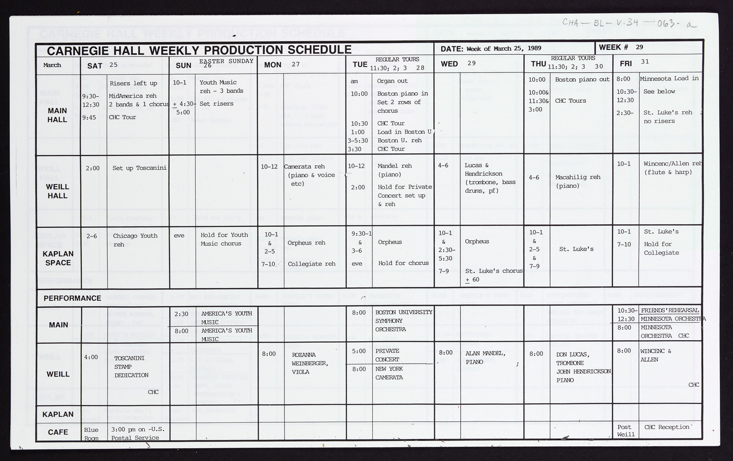 Carnegie Hall Booking Ledger, volume 34, page 63a