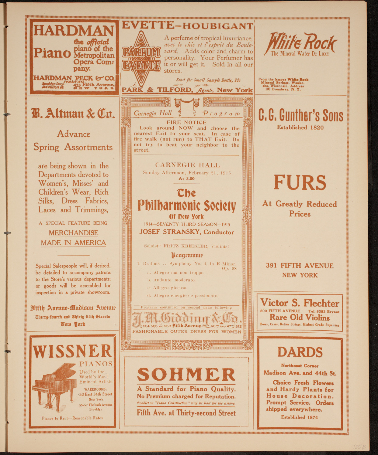 New York Philharmonic, February 21, 1915, program page 5