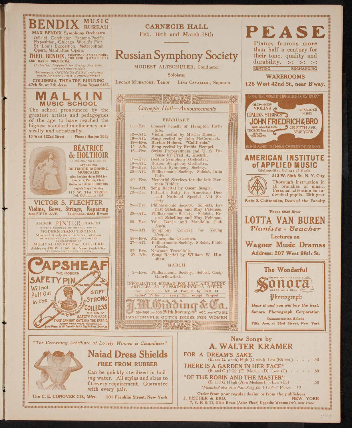 New York Philharmonic, February 11, 1916, program page 3
