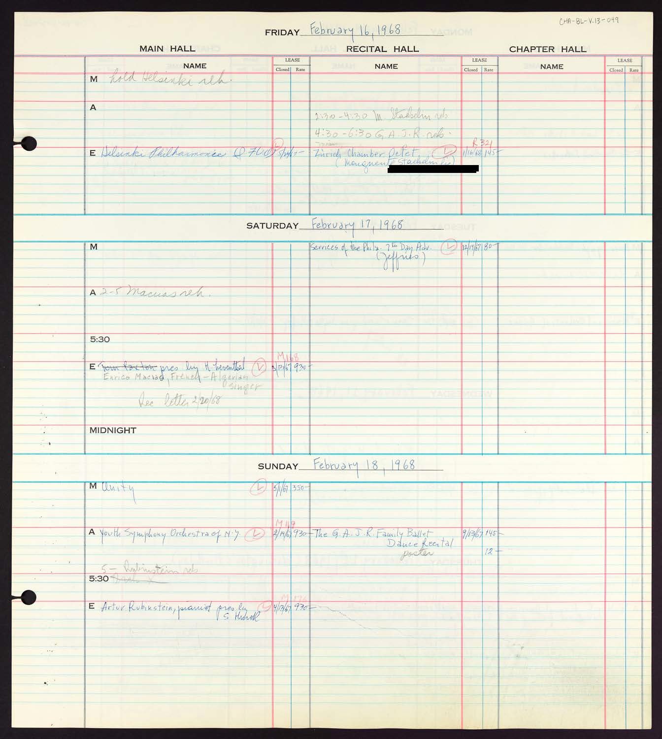 Carnegie Hall Booking Ledger, volume 13, page 49