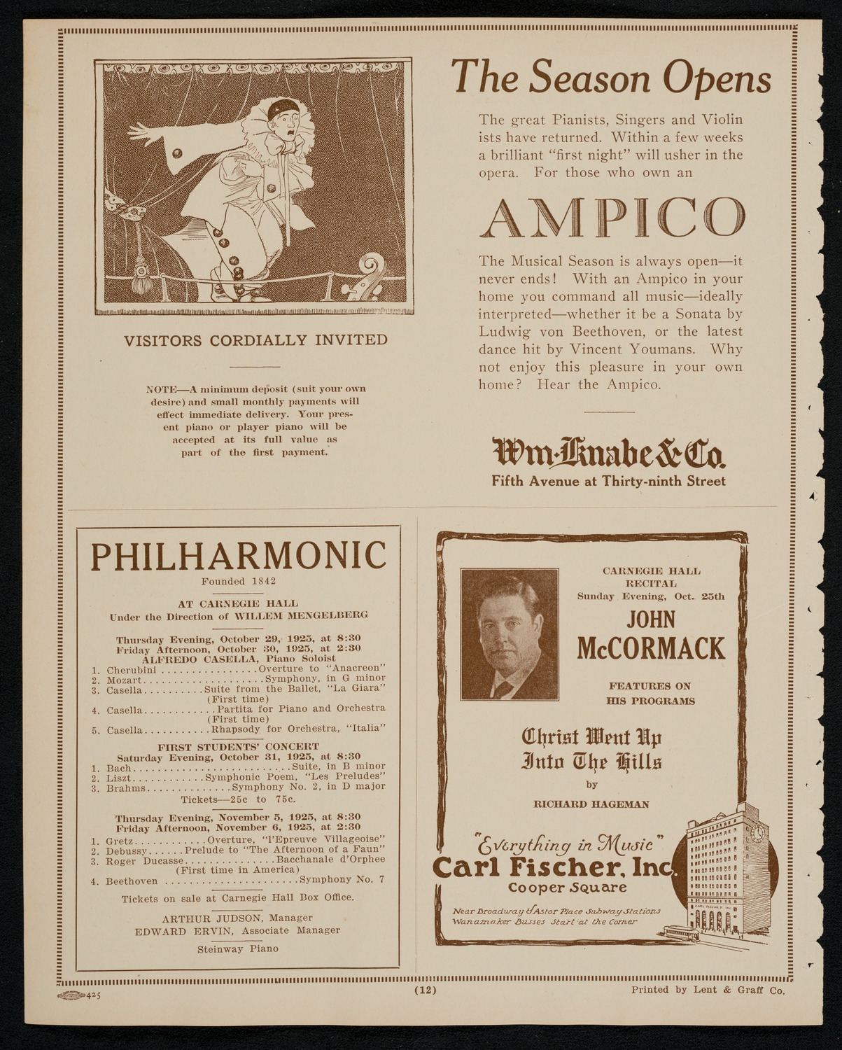 John McCormack, Tenor, October 25, 1925, program page 12