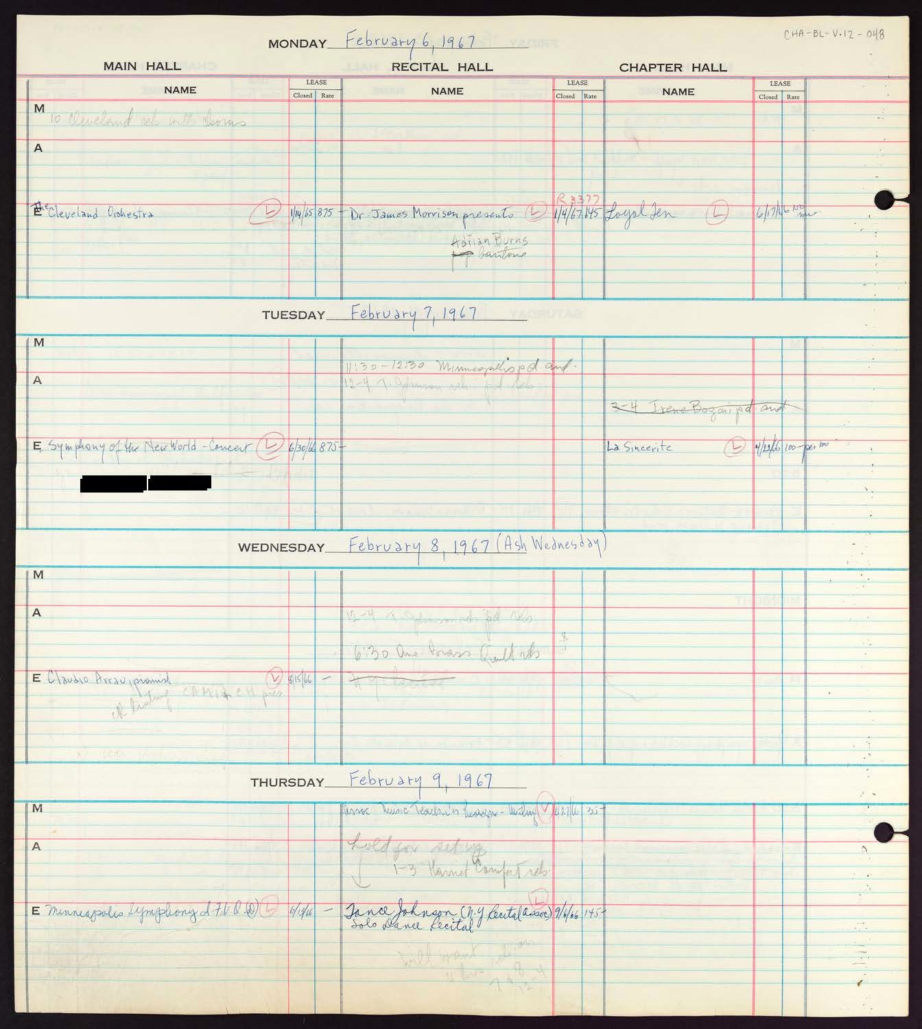 Carnegie Hall Booking Ledger, volume 12, page 48