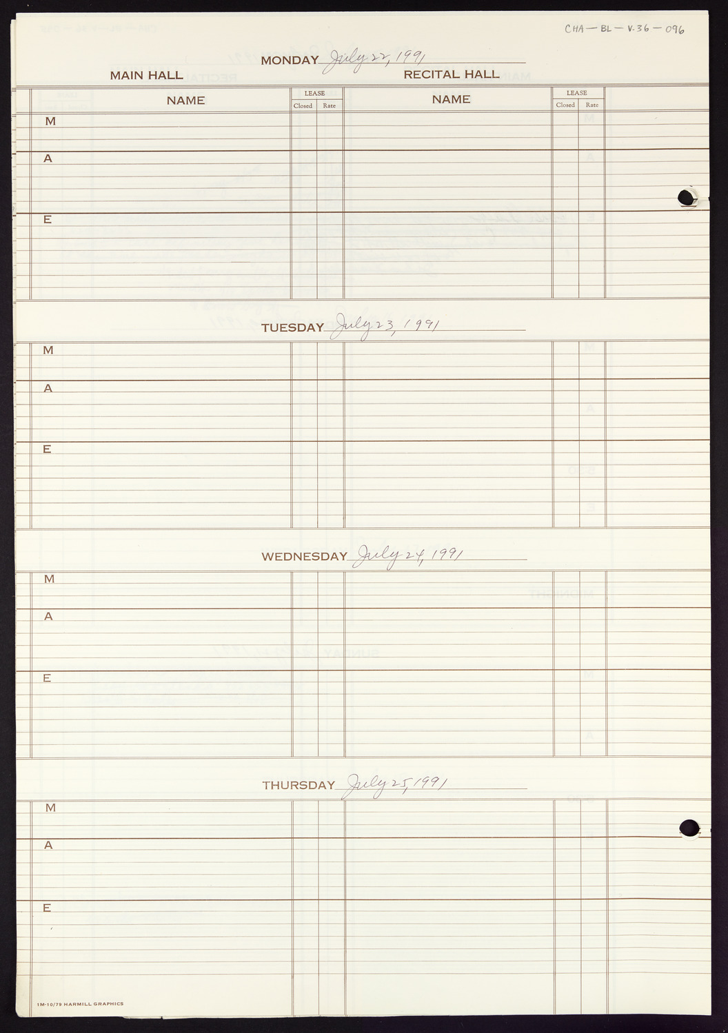 Carnegie Hall Booking Ledger, volume 36, page 96