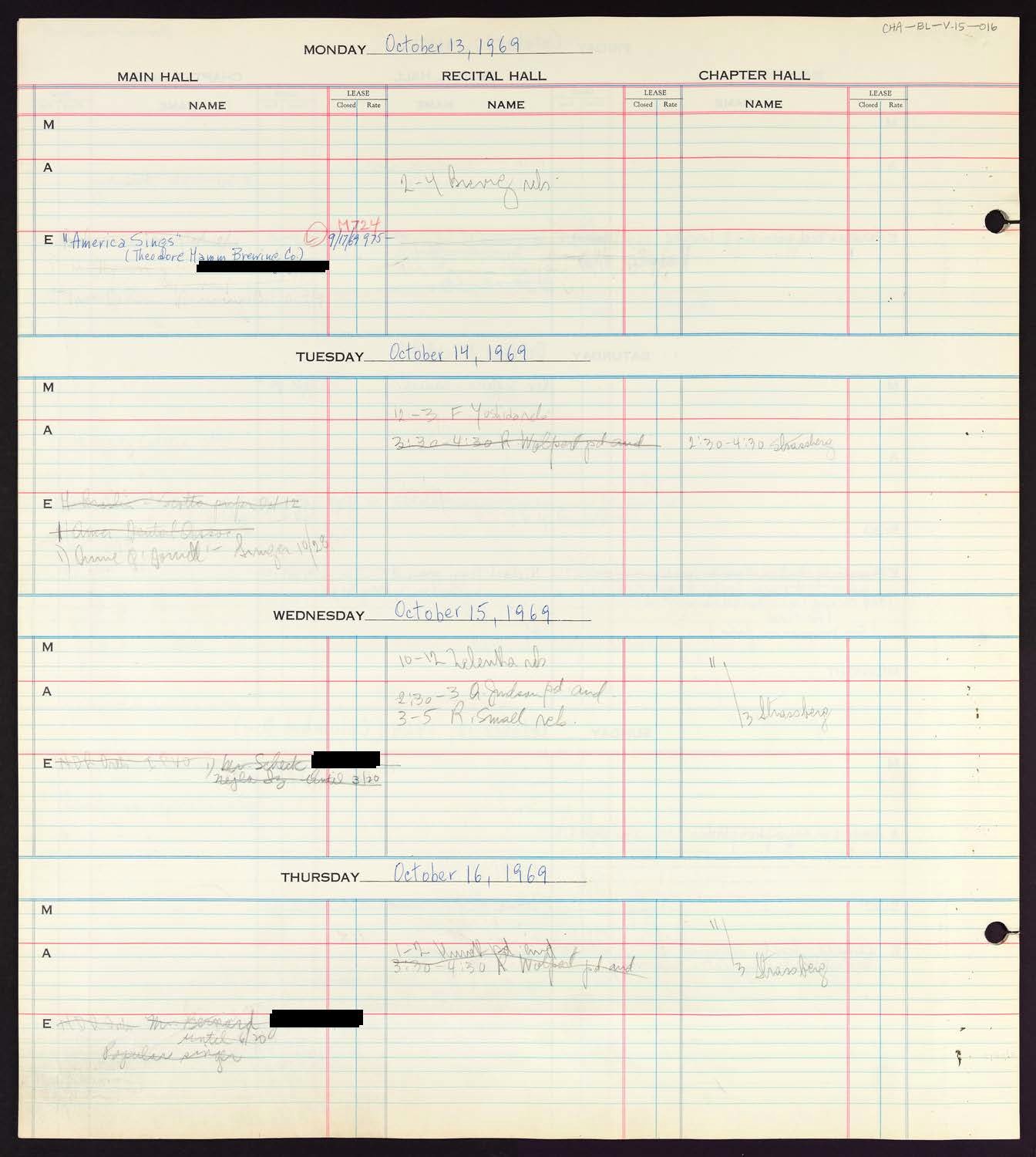 Carnegie Hall Booking Ledger, volume 15, page 16