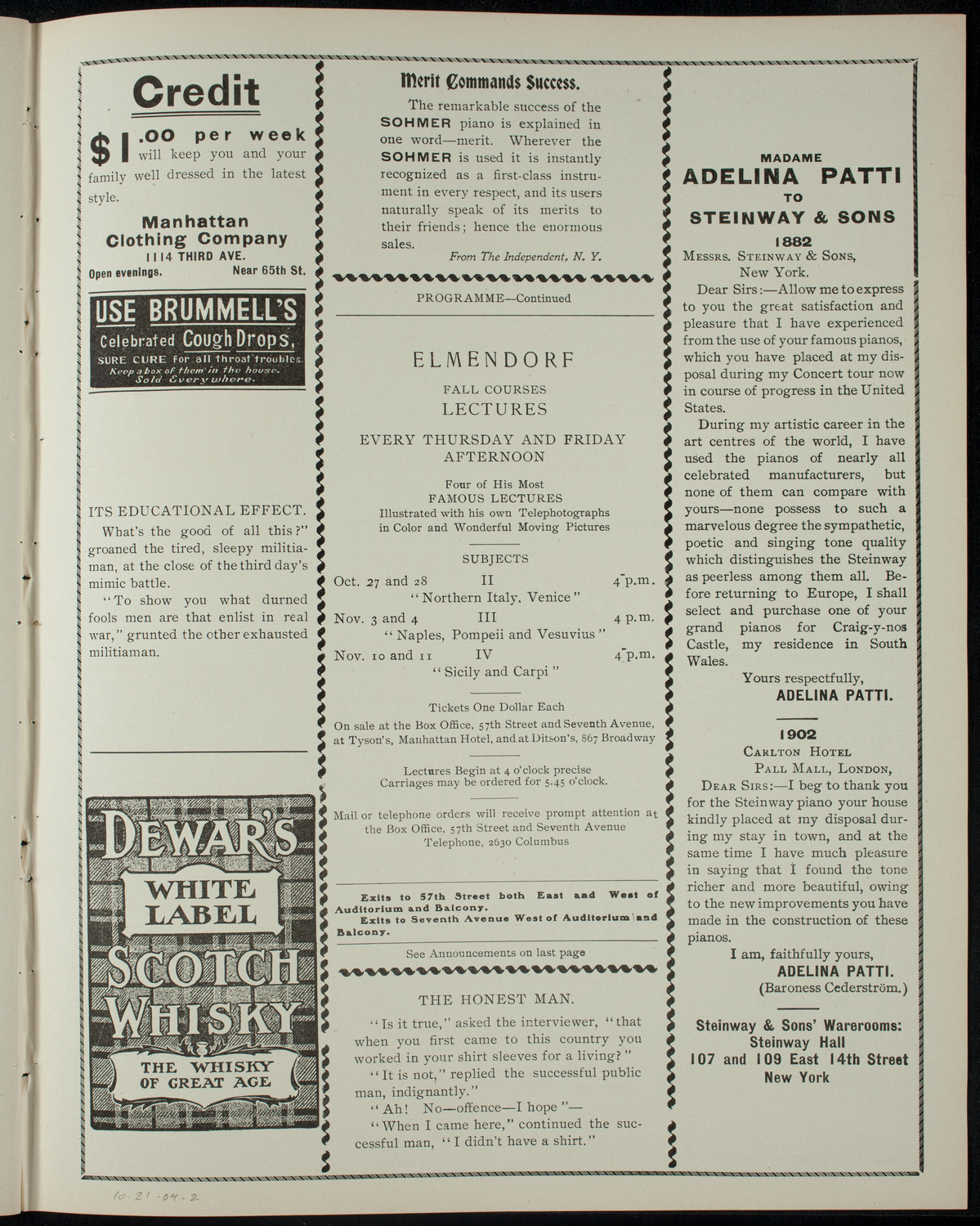 Elmendorf Lecture: Climbing the High Alps, October 21, 1904, program page 3
