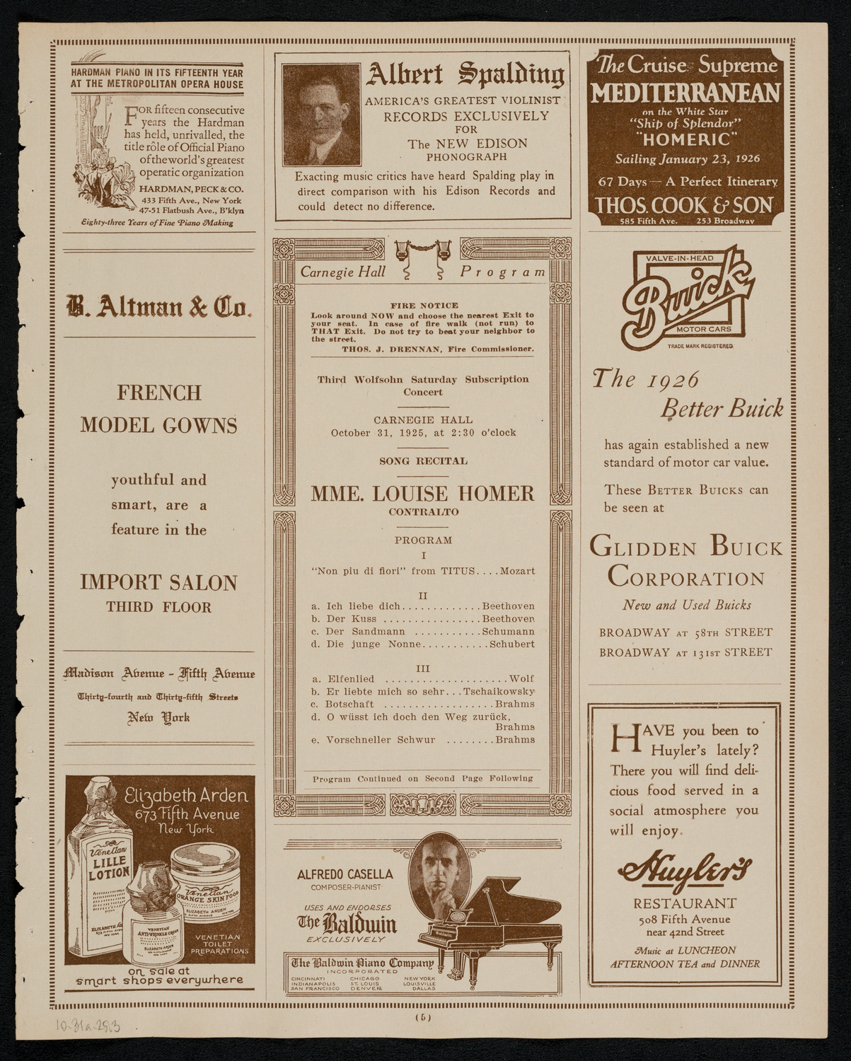 Louise Homer, Contralto, October 31, 1925, program page 5
