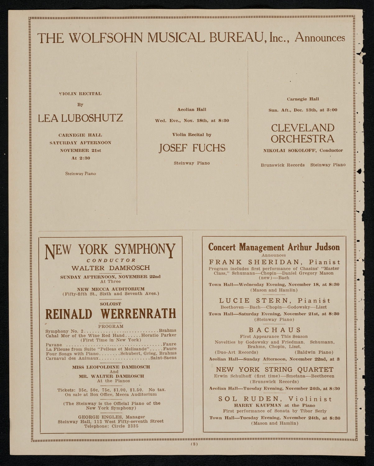 Philadelphia Orchestra, November 17, 1925, program page 8