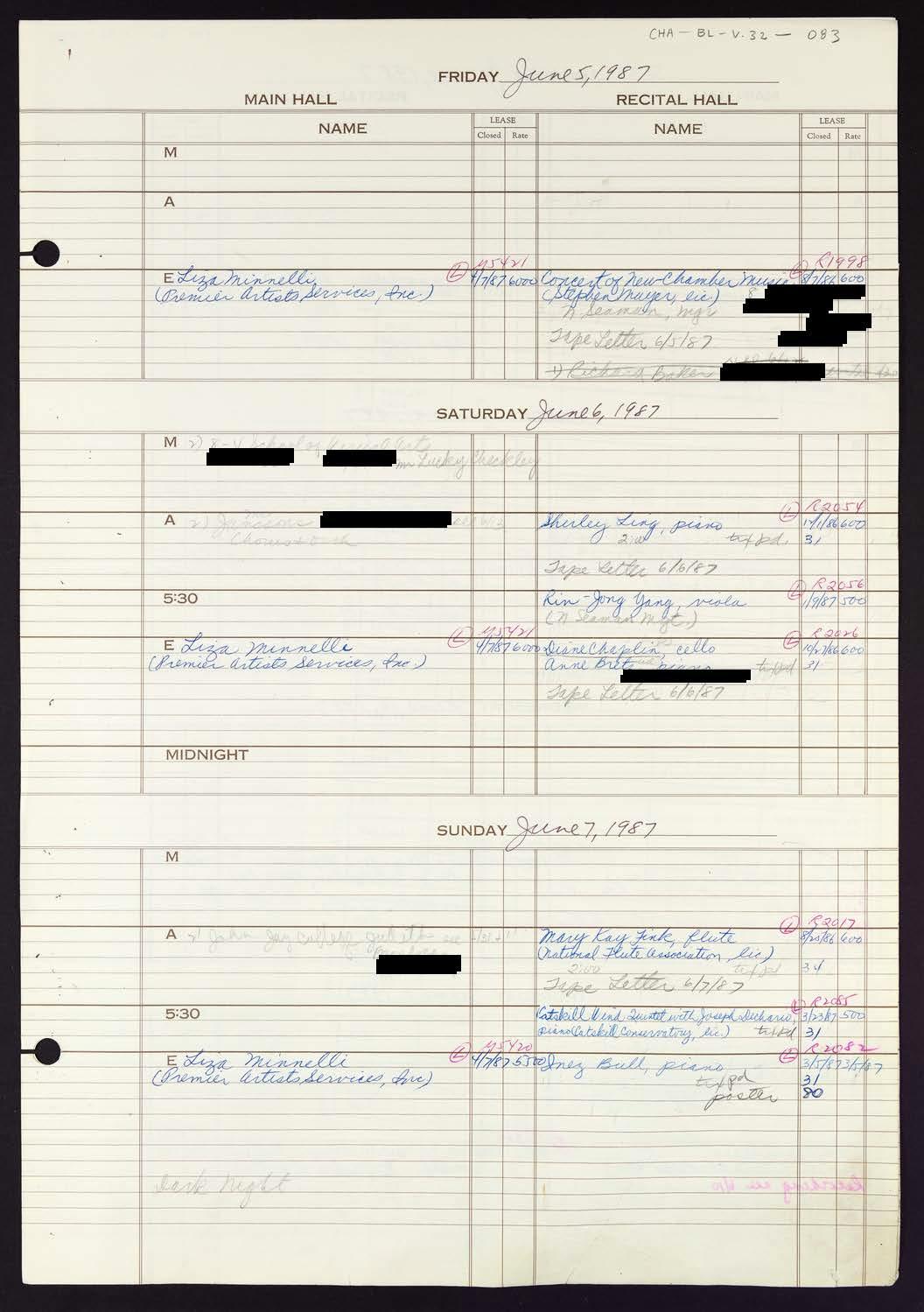 Carnegie Hall Booking Ledger, volume 32, page 83