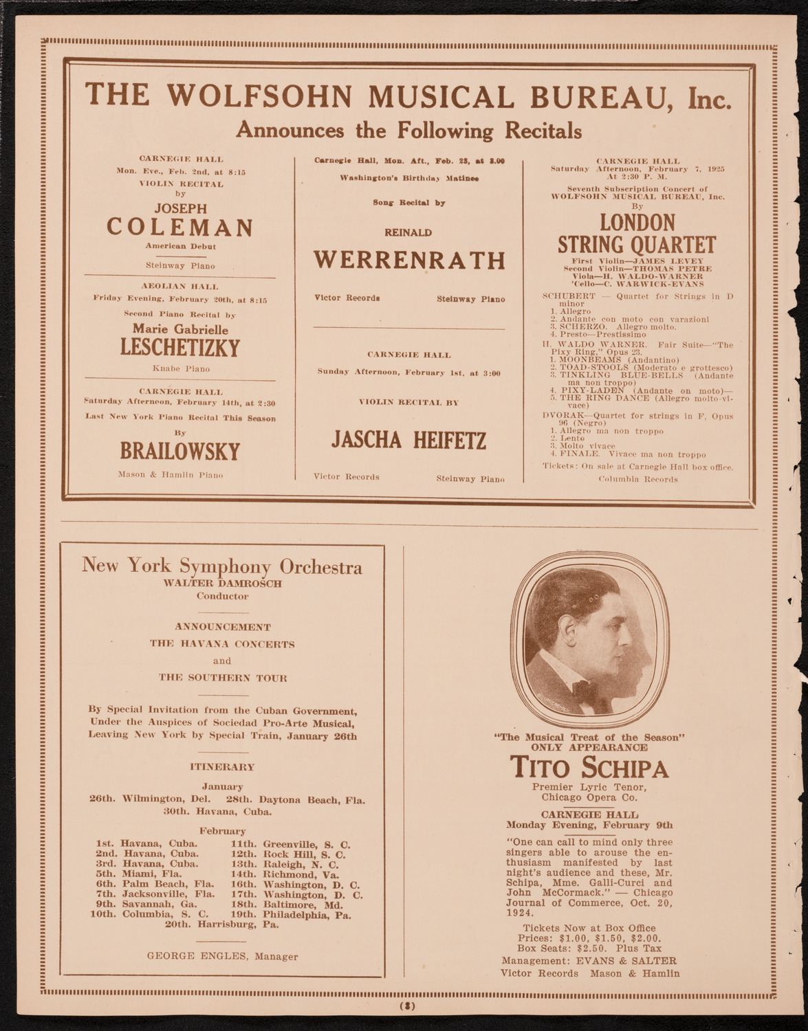 New York Philharmonic, January 31, 1925, program page 8