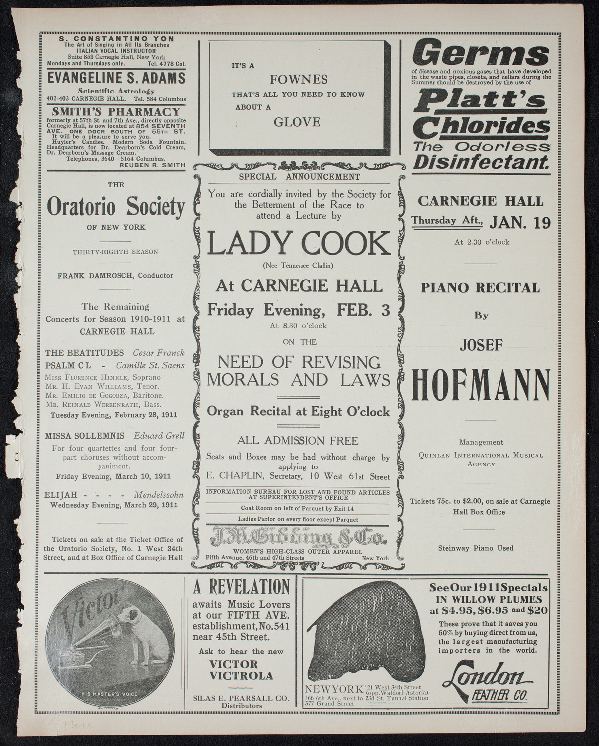 New York Philharmonic, January 3, 1911, program page 9