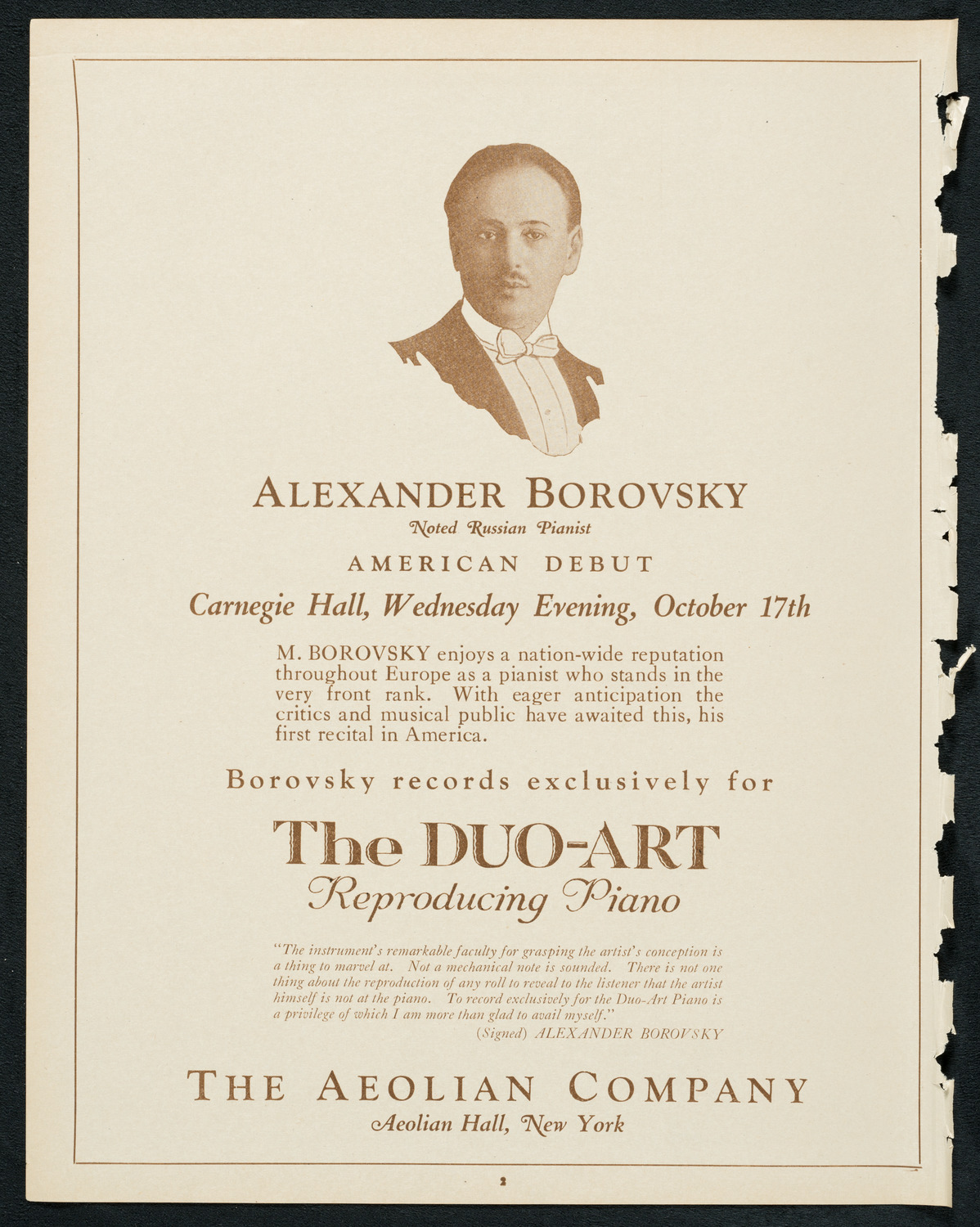 Alexander Borovsky, Piano, October 17, 1923, program page 2