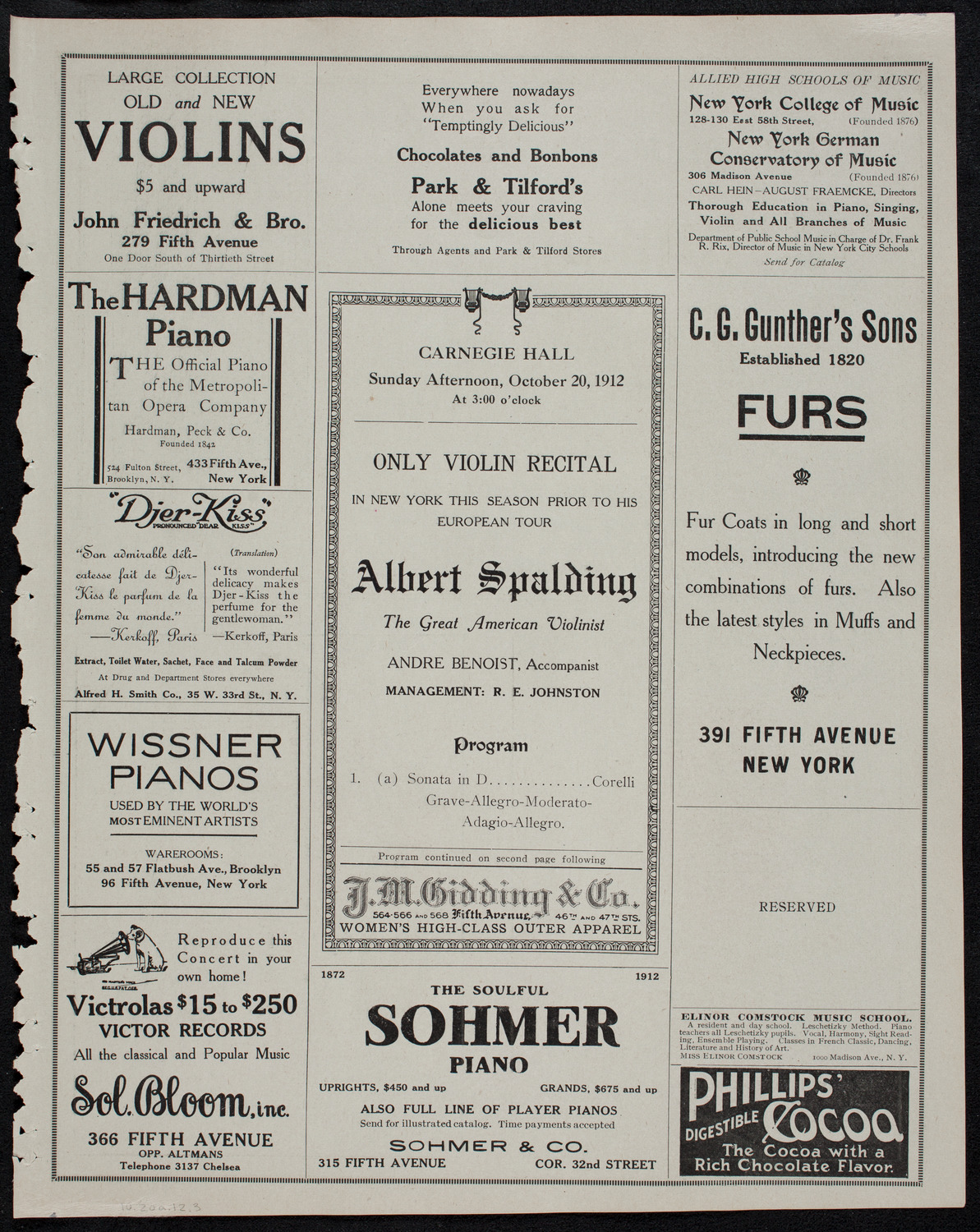 Albert Spalding, Violin, October 20, 1912, program page 5