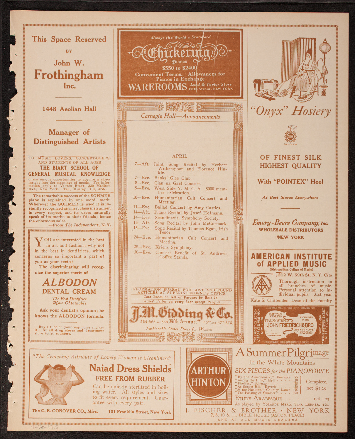 Oratorio Society of New York, April 5, 1917, program page 3