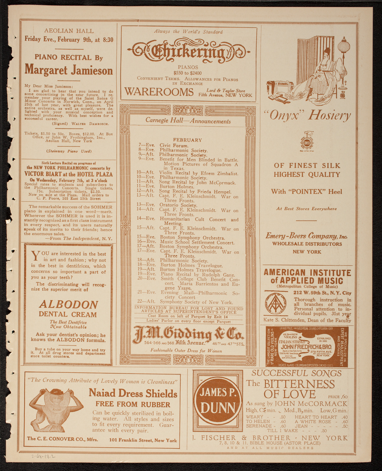 Home Symphony Concert: New York Philharmonic, February 6, 1917, program page 3